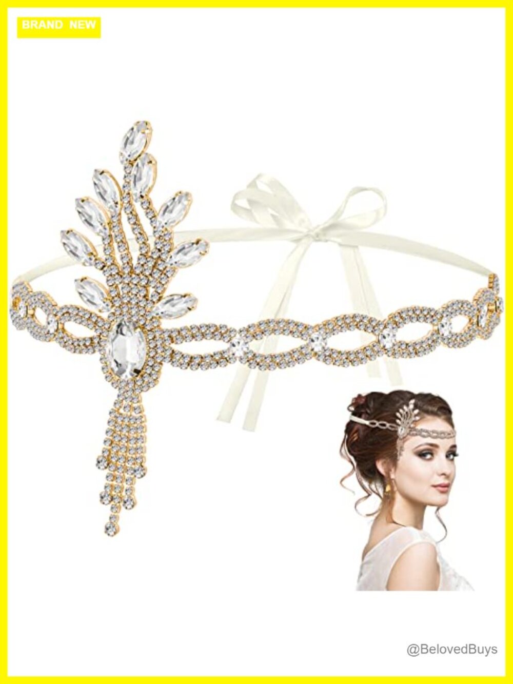 Crystal Rhinestone Leaf Flapper Headpiece Bridal Wedding Headband